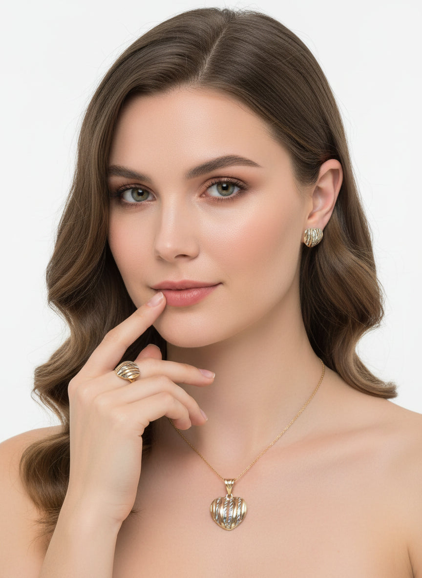 10K Gold Two Tone Heart Set