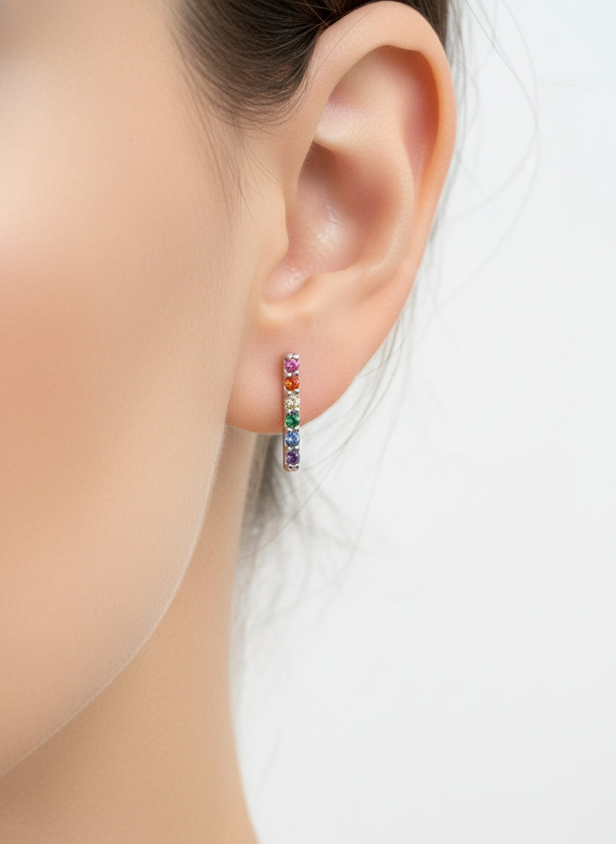 925 Sterling Silver Rainbow Bar Stud Earrings
