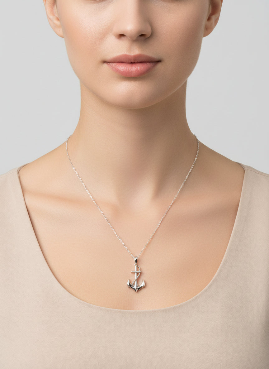 925 Silver Anchor Rope Necklace