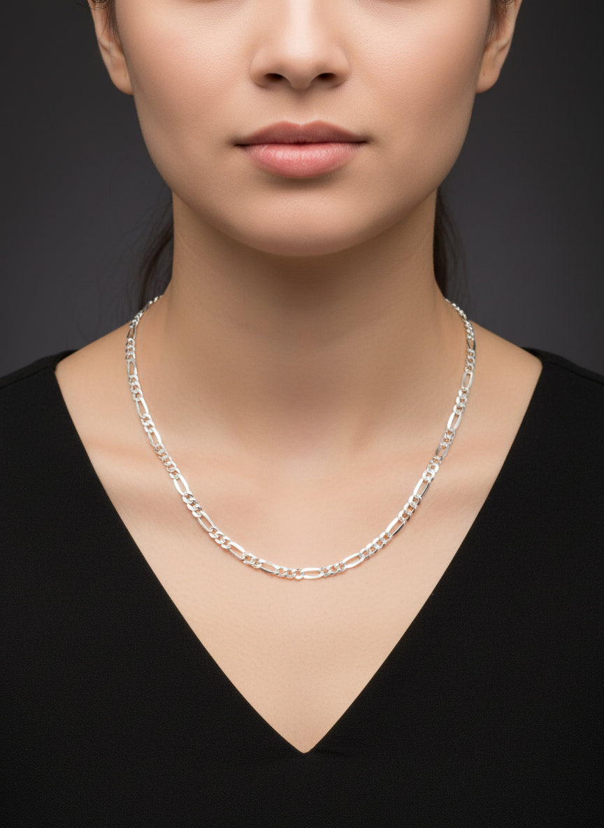 925 Silver 4.9mm Diamond Cut Figaro 24" Chain