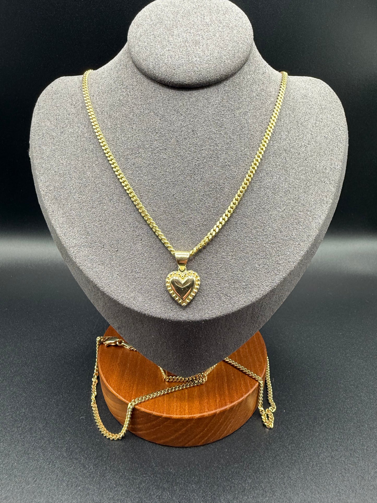 10K Gold Heart Pendant with Beaded Border