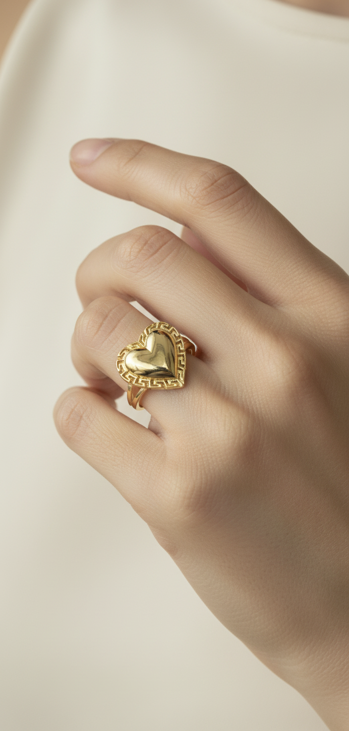 10K Gold Heart with Fancy Border Ring