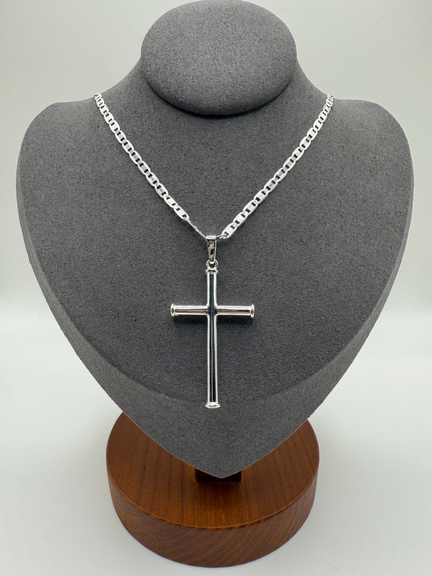 Silver 925 High Polished Cross Pendant with Border
