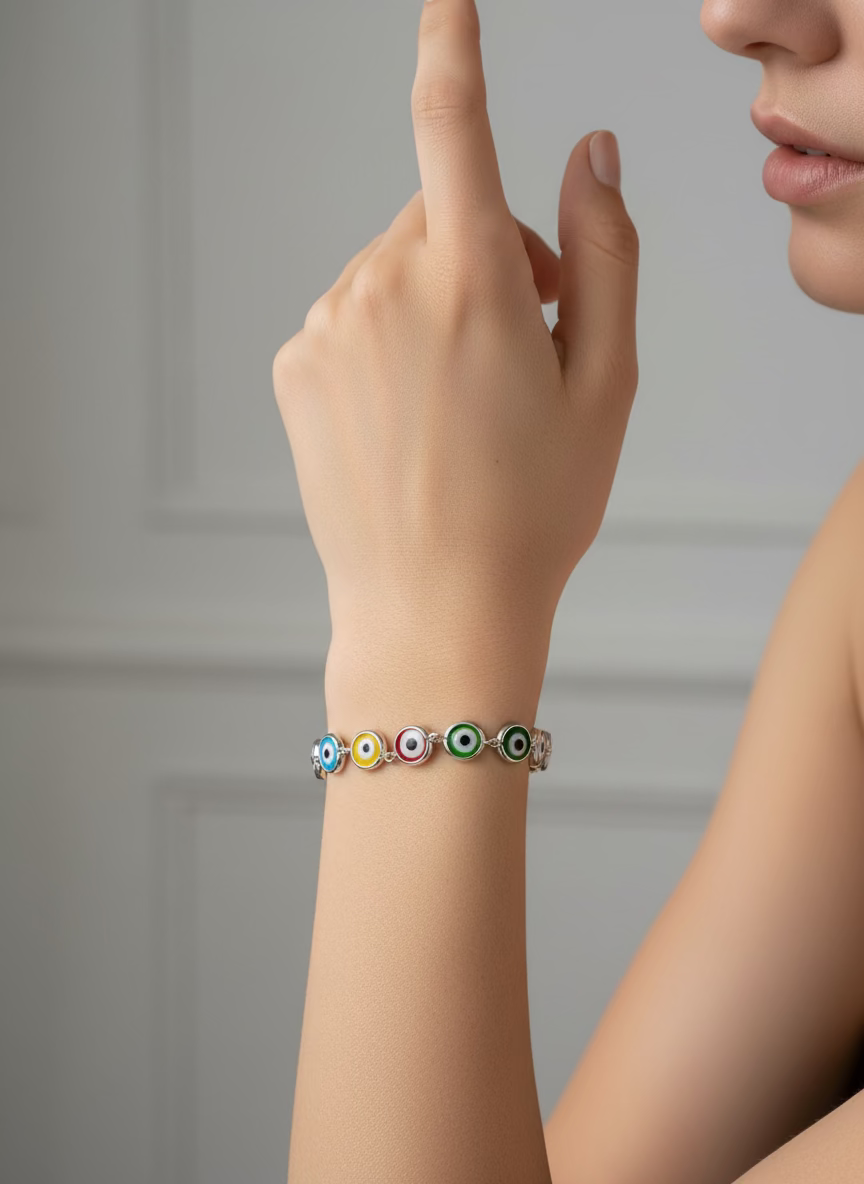 925 Sterling Silver Evil Eye Link Bracelet