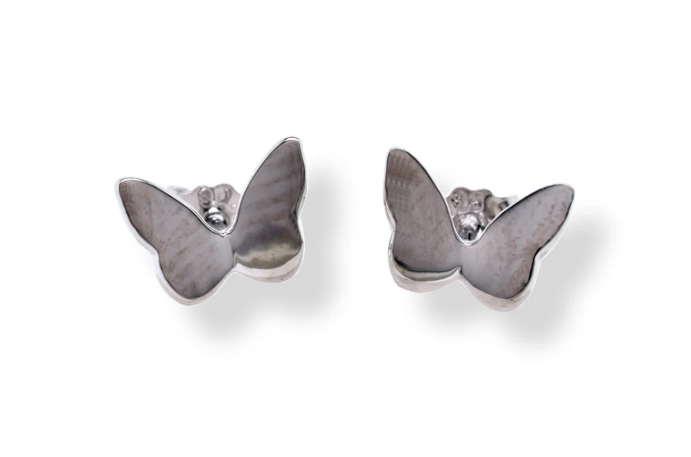 925 Silver Rhodium Plated Plain Butterfly Stud Earring