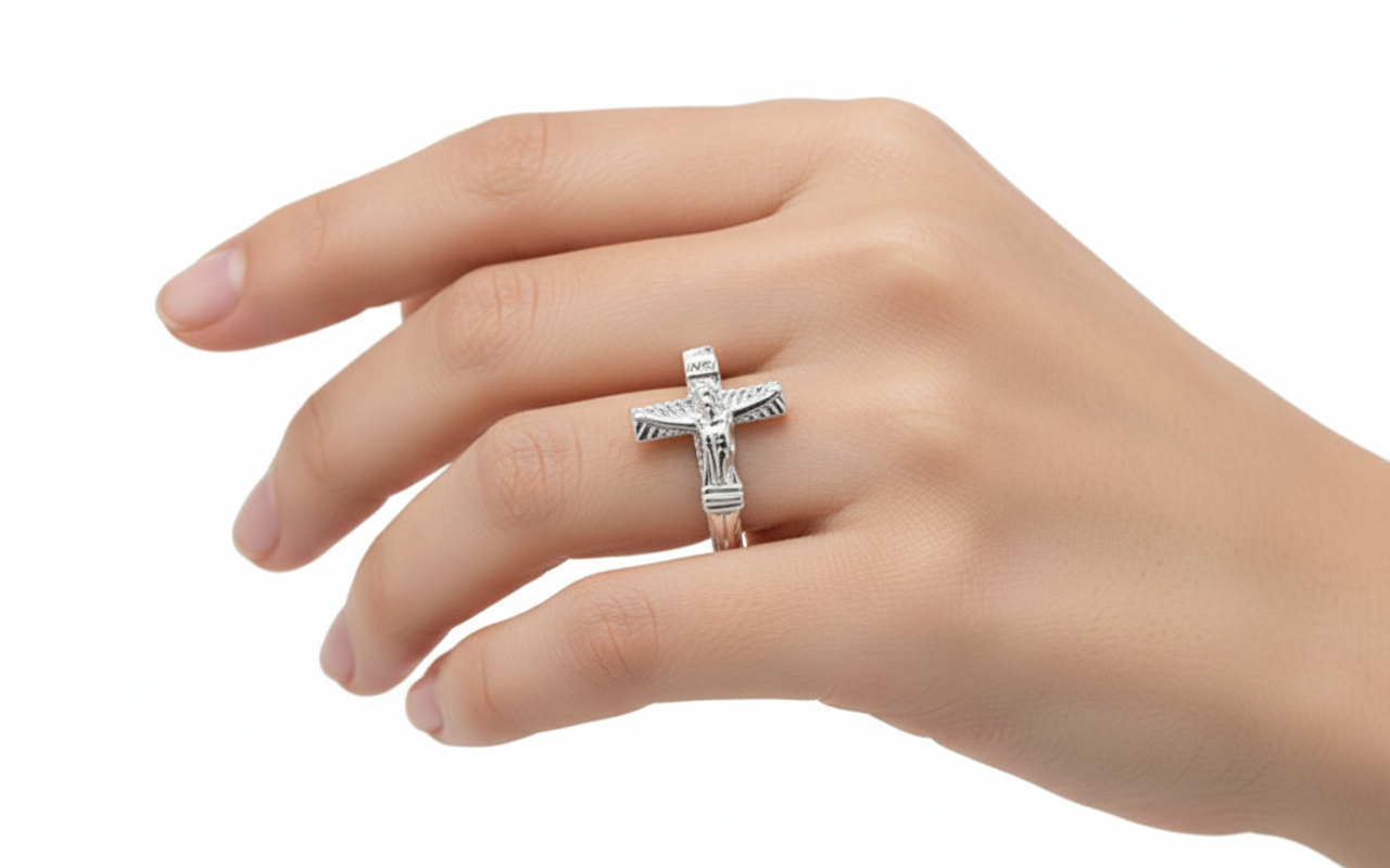 925 Sterling Silver Cross Jesus Christ Ring