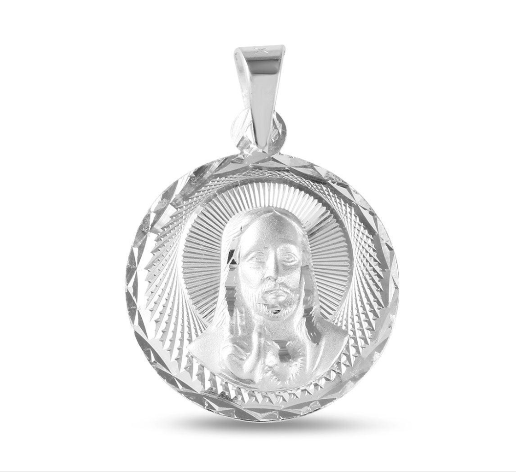 925 Silver Diamond Cut Jesus Medallion