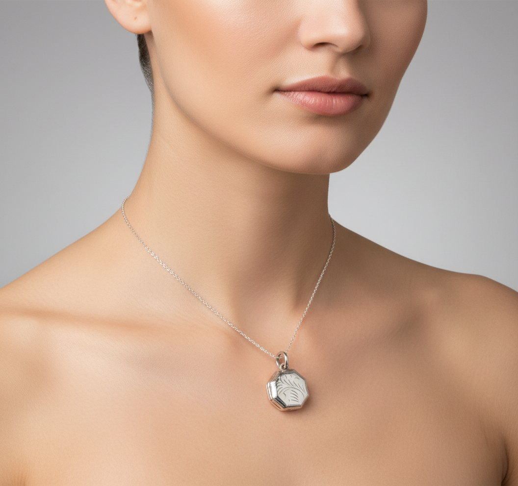 925 Sterling Silver High Polished Octagon Filigree Locket Pendant