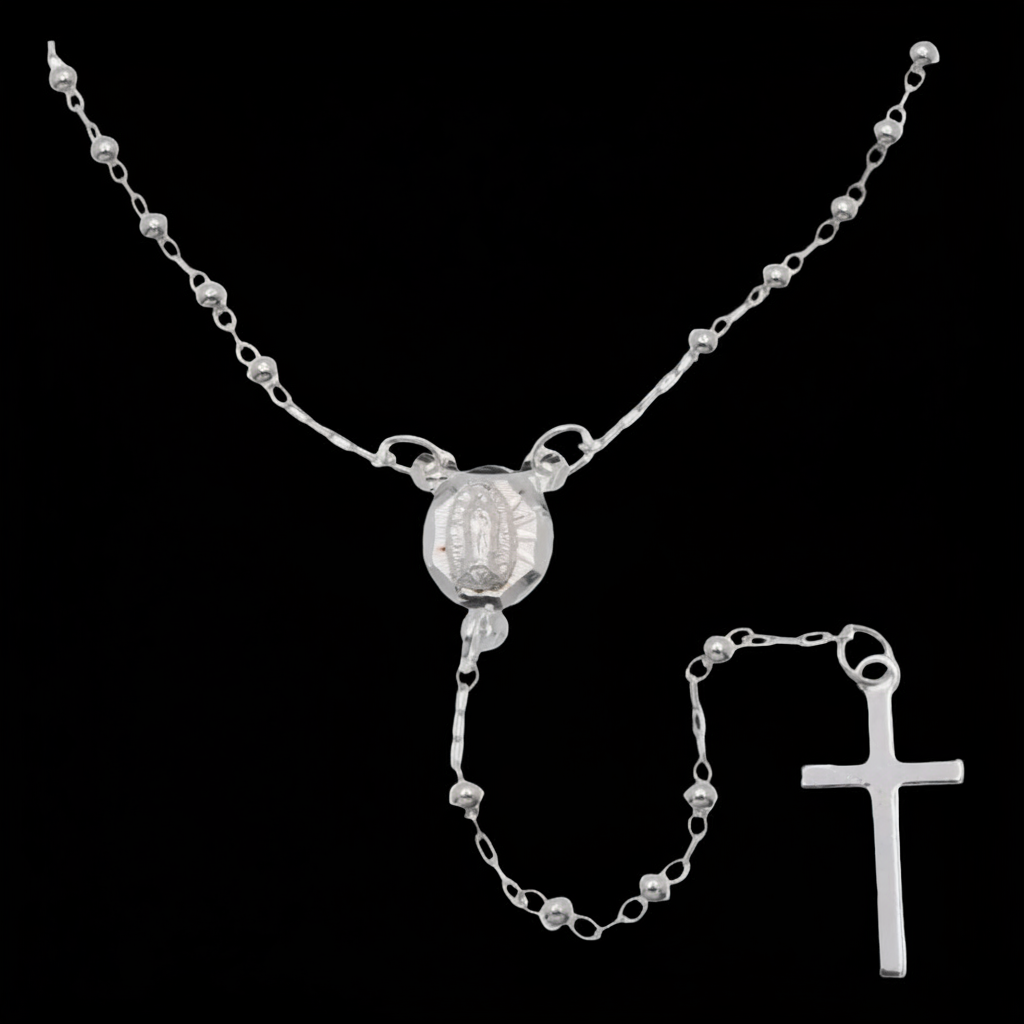 High Polished 925 Sterling Silver 2.5mm Smooth Bead Plain Cross Rosary
