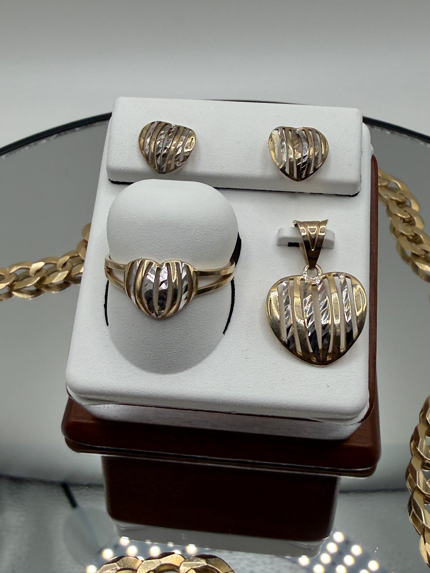 10K Gold Two Tone Heart Set