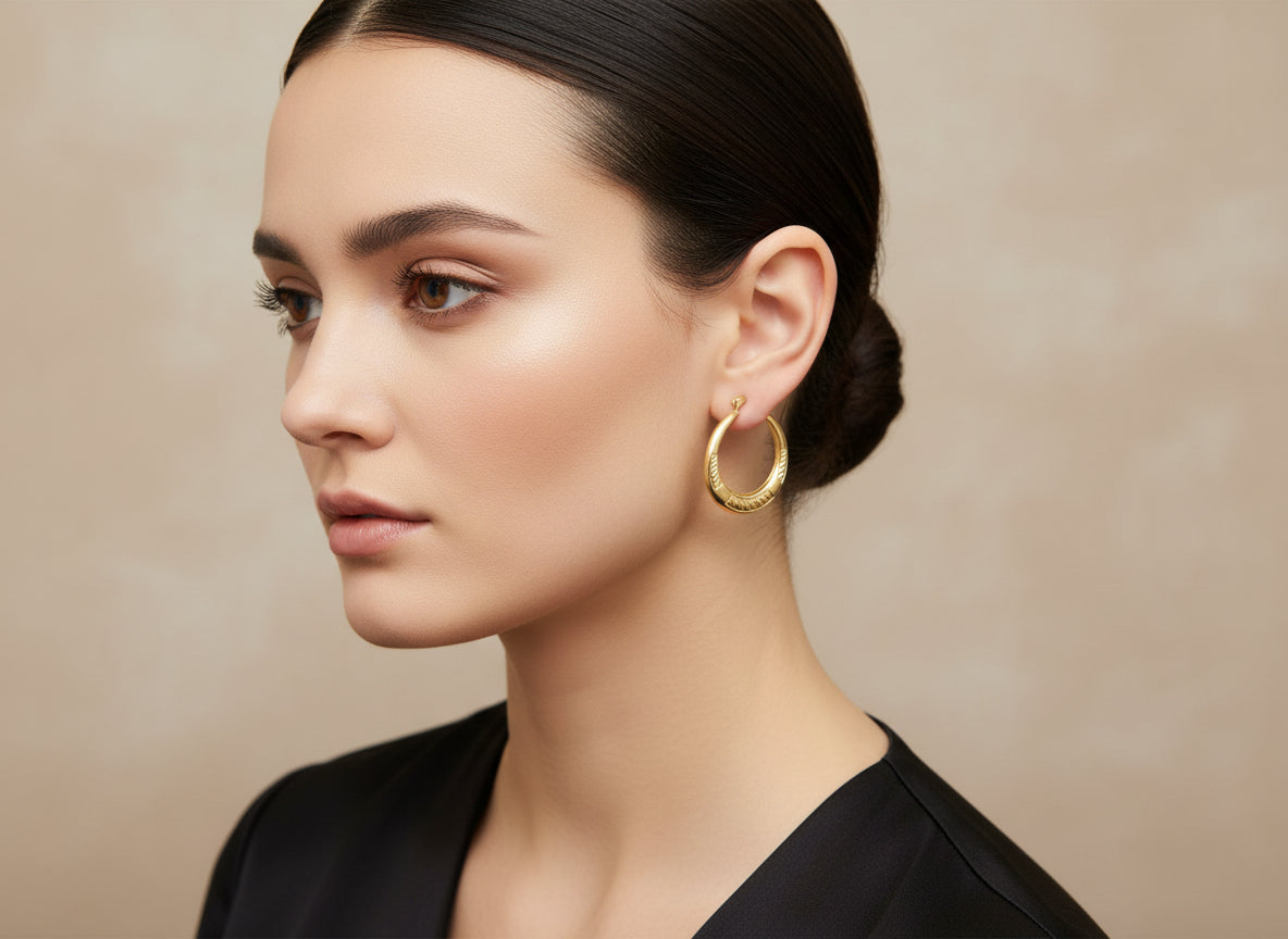 14K Gold Round Fancy Loop Earrings