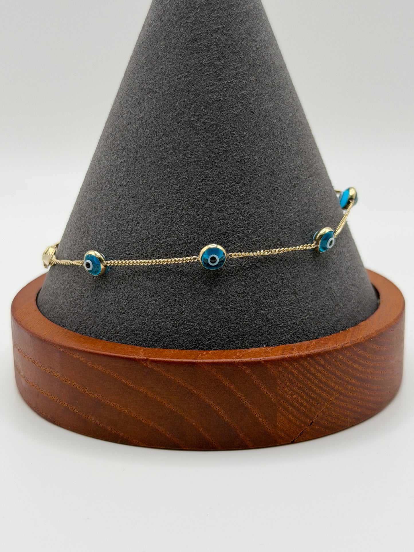 10K Gold Aqua Blue Evil Eye Bracelet