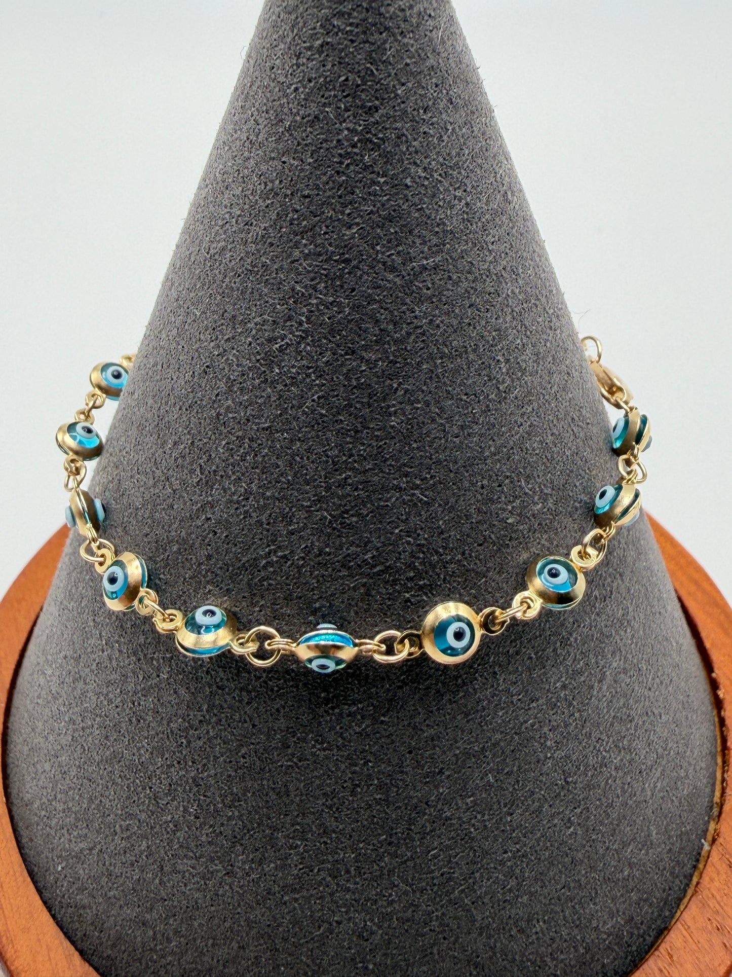 10K Gold Aqua Blue Evil Eye Bracelet