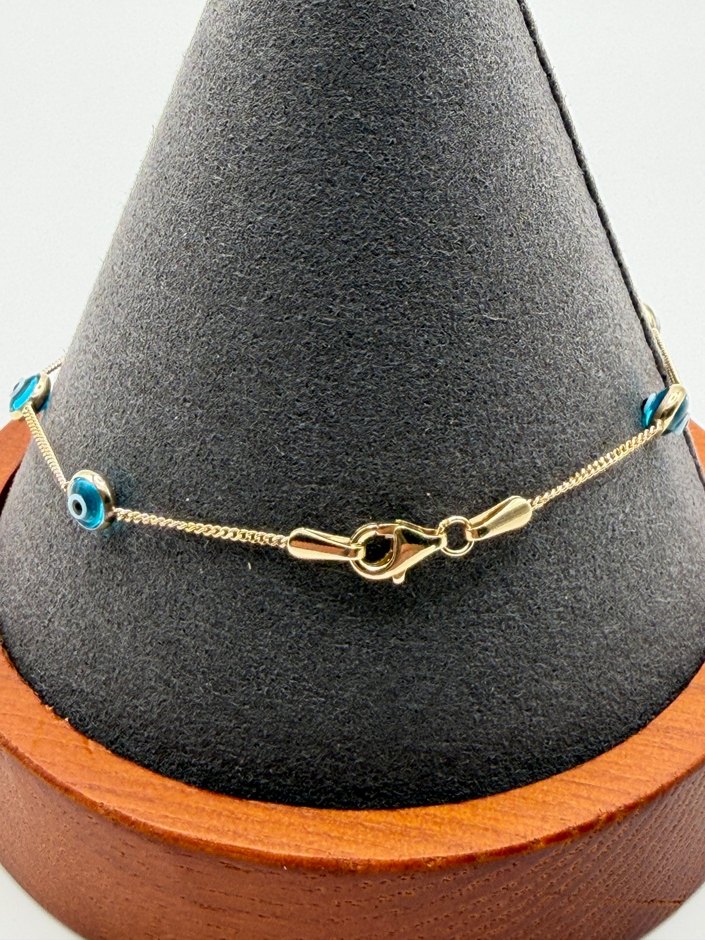 10K Gold Aqua Blue Evil Eye Bracelet