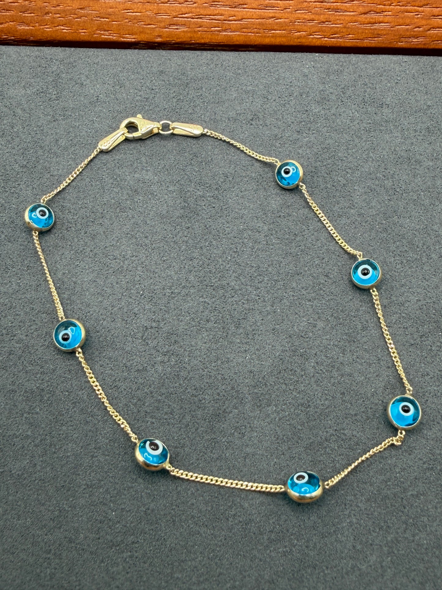 10K Gold Aqua Blue Evil Eye Bracelet