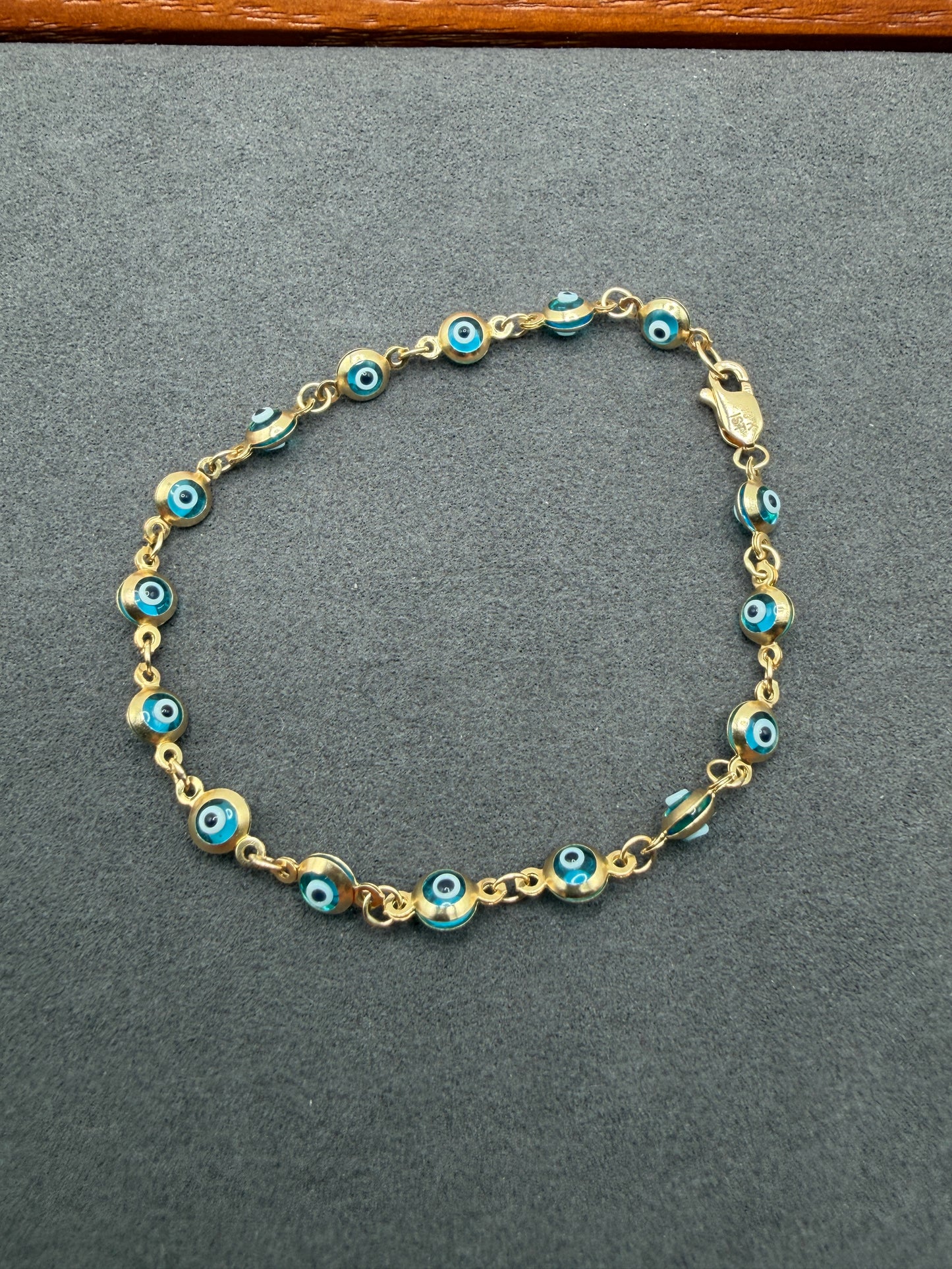 10K Gold Aqua Blue Evil Eye Bracelet