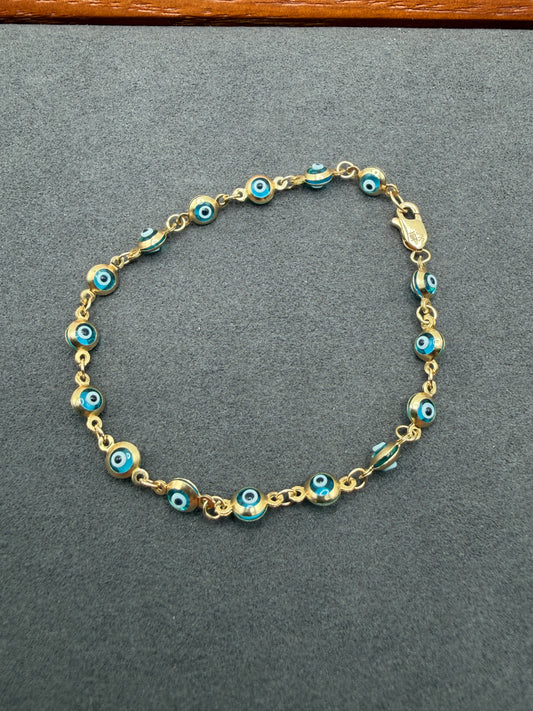 10K Gold Aqua Blue Evil Eye Bracelet