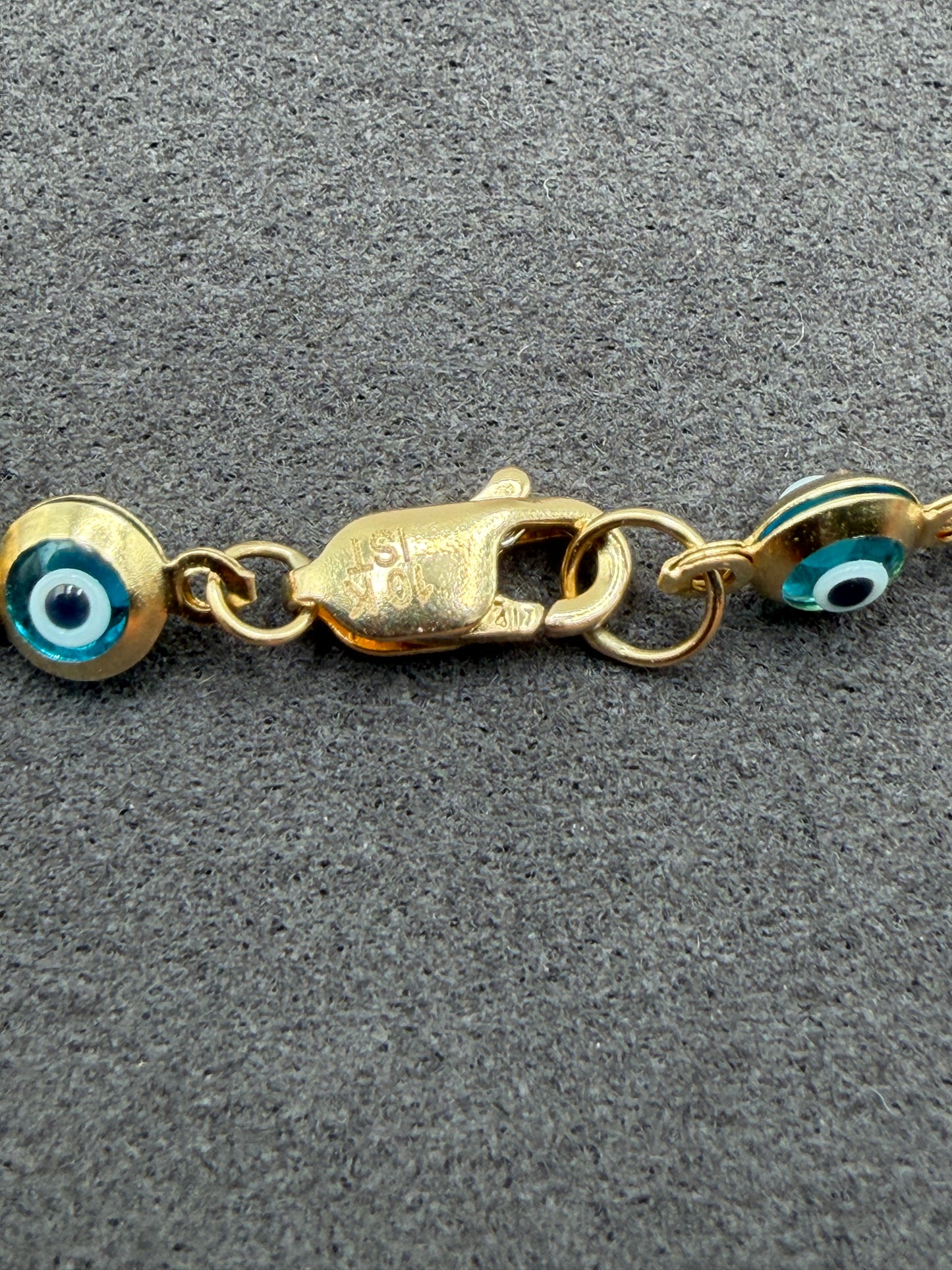 10K Gold Aqua Blue Evil Eye Bracelet