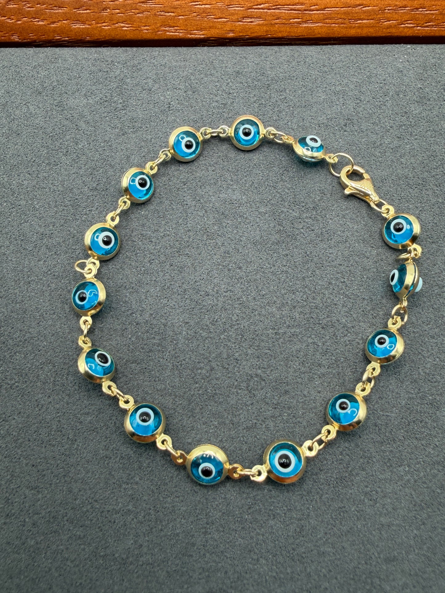 10K Gold Aqua Blue Evil Eye Bracelet