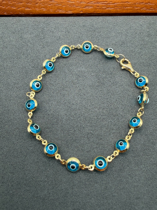10K Gold Aqua Blue Evil Eye Bracelet