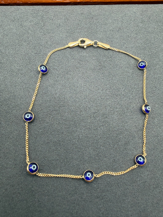 10K Gold Blue Evil Eye Bracelet