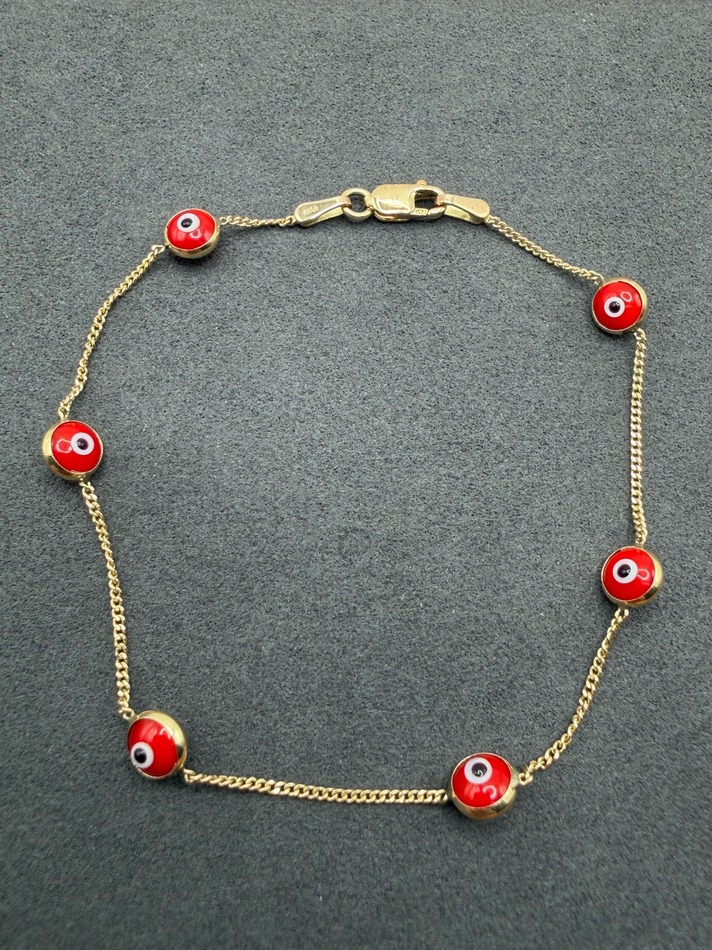 10K Gold Red Evil Eye Bracelet