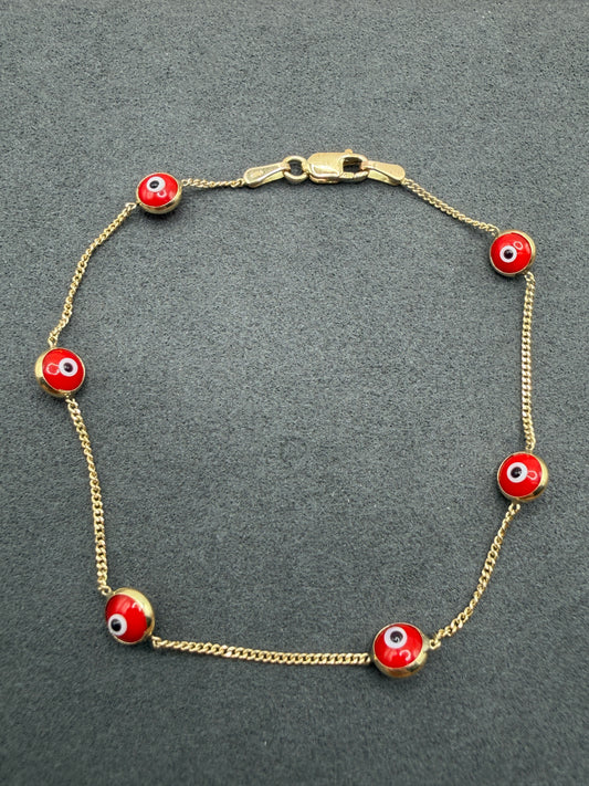 10K Gold Red Evil Eye Bracelet