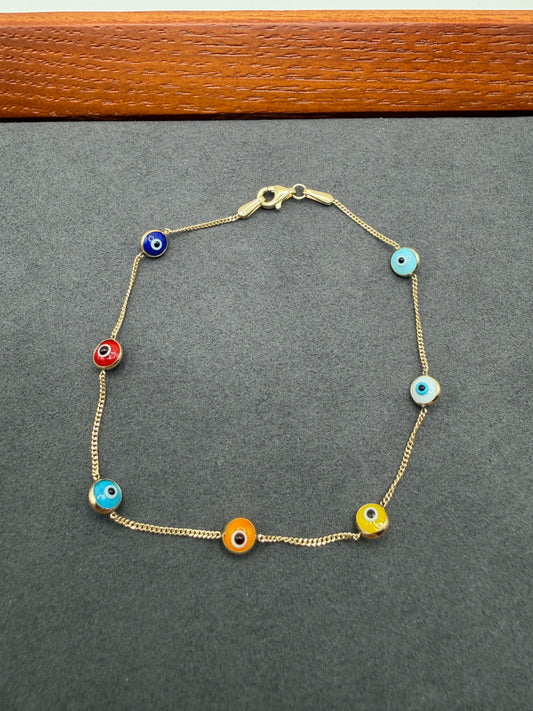 10K Gold Multicolor Evil Eye Bracelet