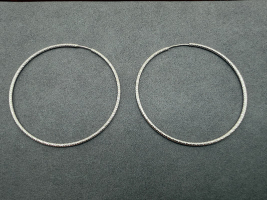 Rhodium Plated 925 Sterling Silver 50mm Braided Hoop Earring