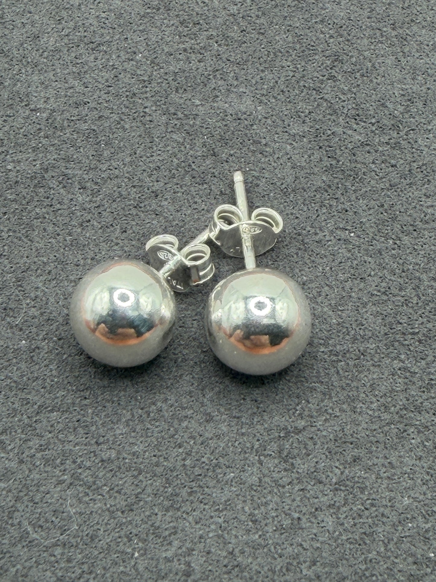 High Polished 925 Sterling Silver Bead 8mm Stud Earrings