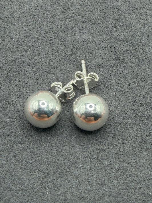 High Polished 925 Sterling Silver Bead 8mm Stud Earrings