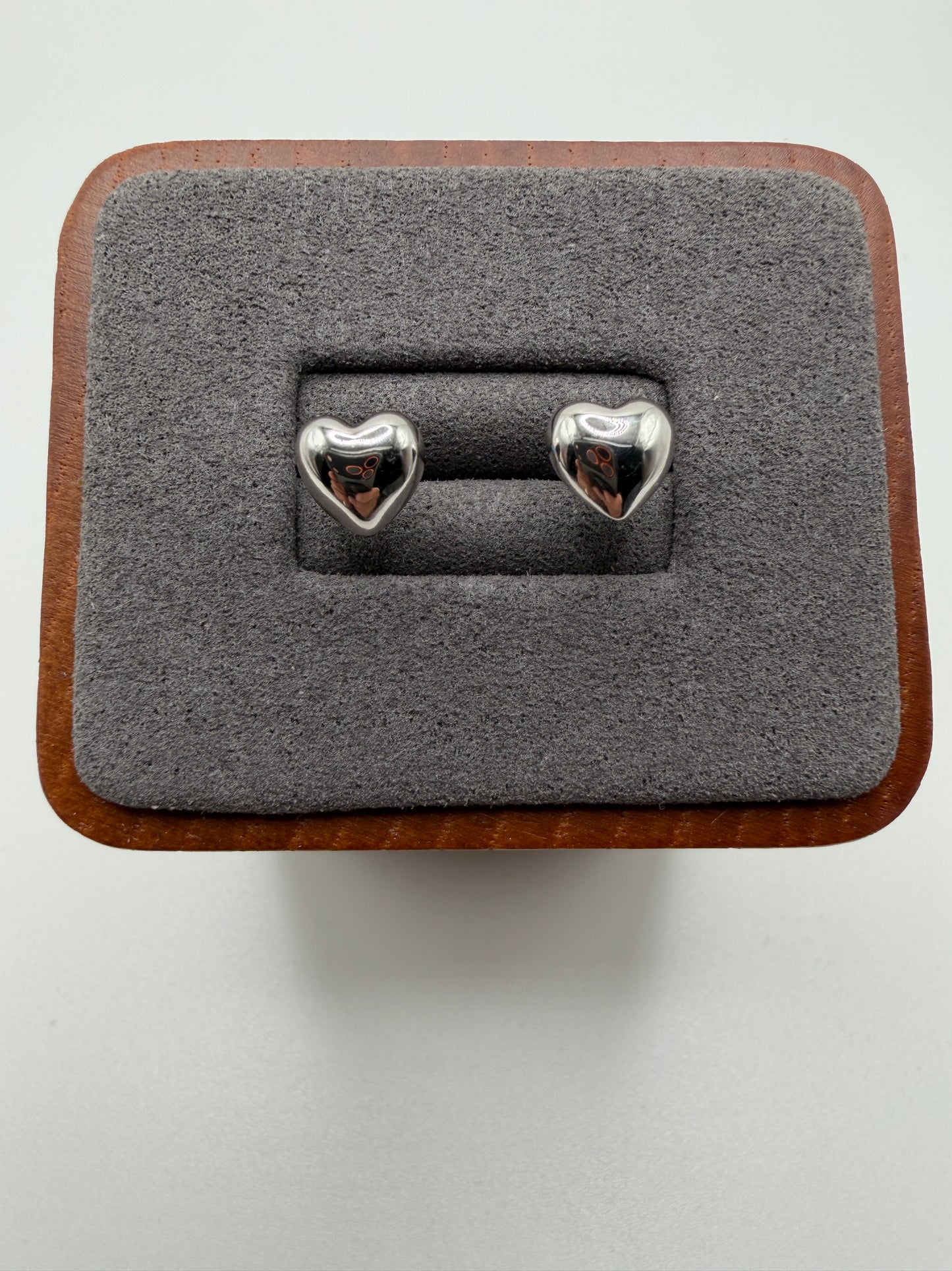 925 Silver Rhodium Plated Plain Heart Stud Earring