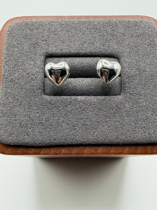 925 Silver Rhodium Plated Plain Heart Stud Earring