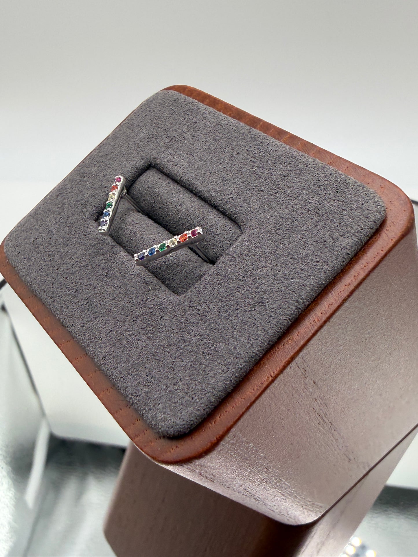 925 Sterling Silver Rainbow Bar Stud Earrings