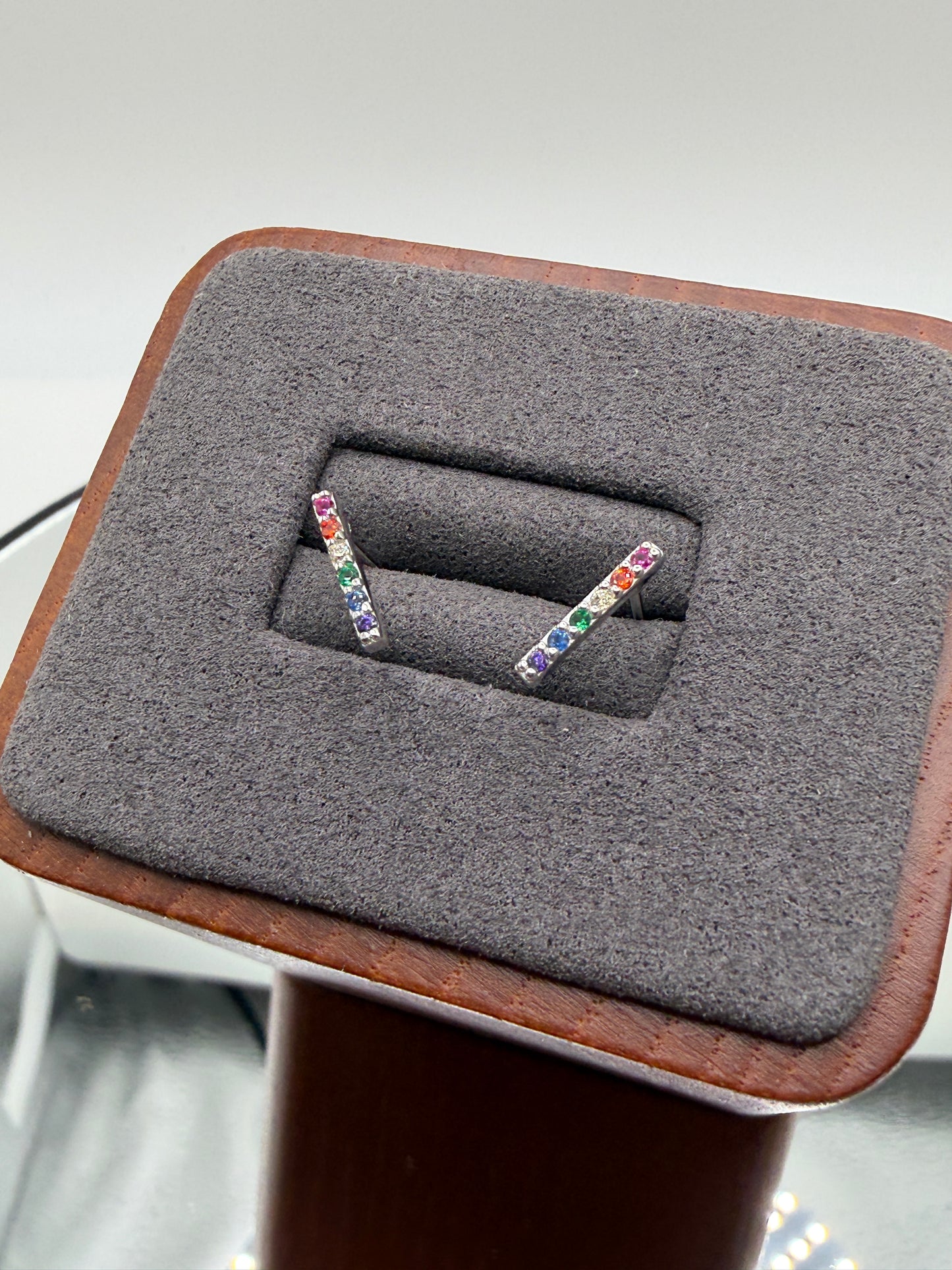 925 Sterling Silver Rainbow Bar Stud Earrings