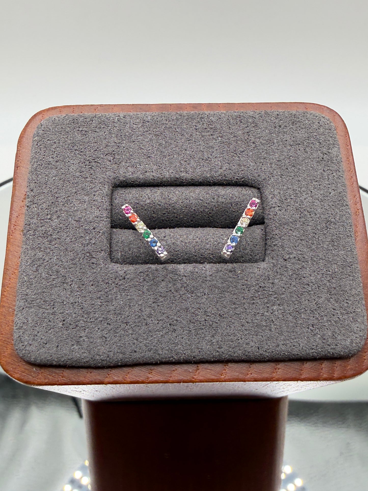925 Sterling Silver Rainbow Bar Stud Earrings