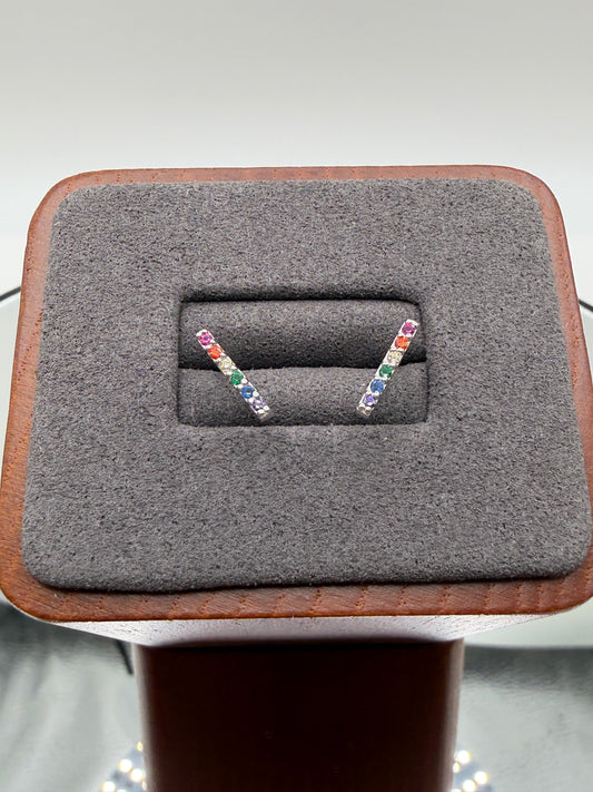 925 Sterling Silver Rainbow Bar Stud Earrings