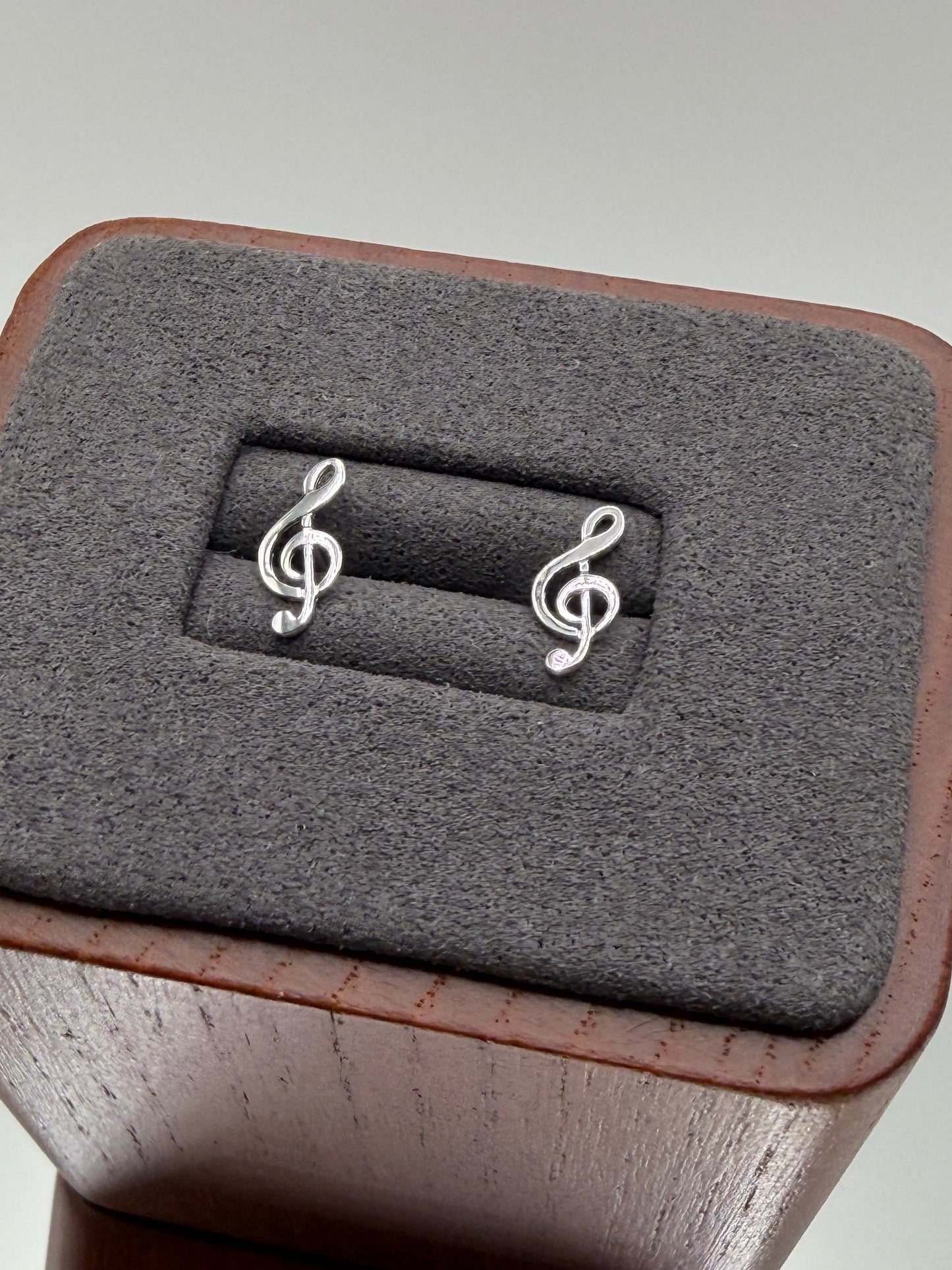 Silver 925 Music Treble Clef Shaped Stud Earrings