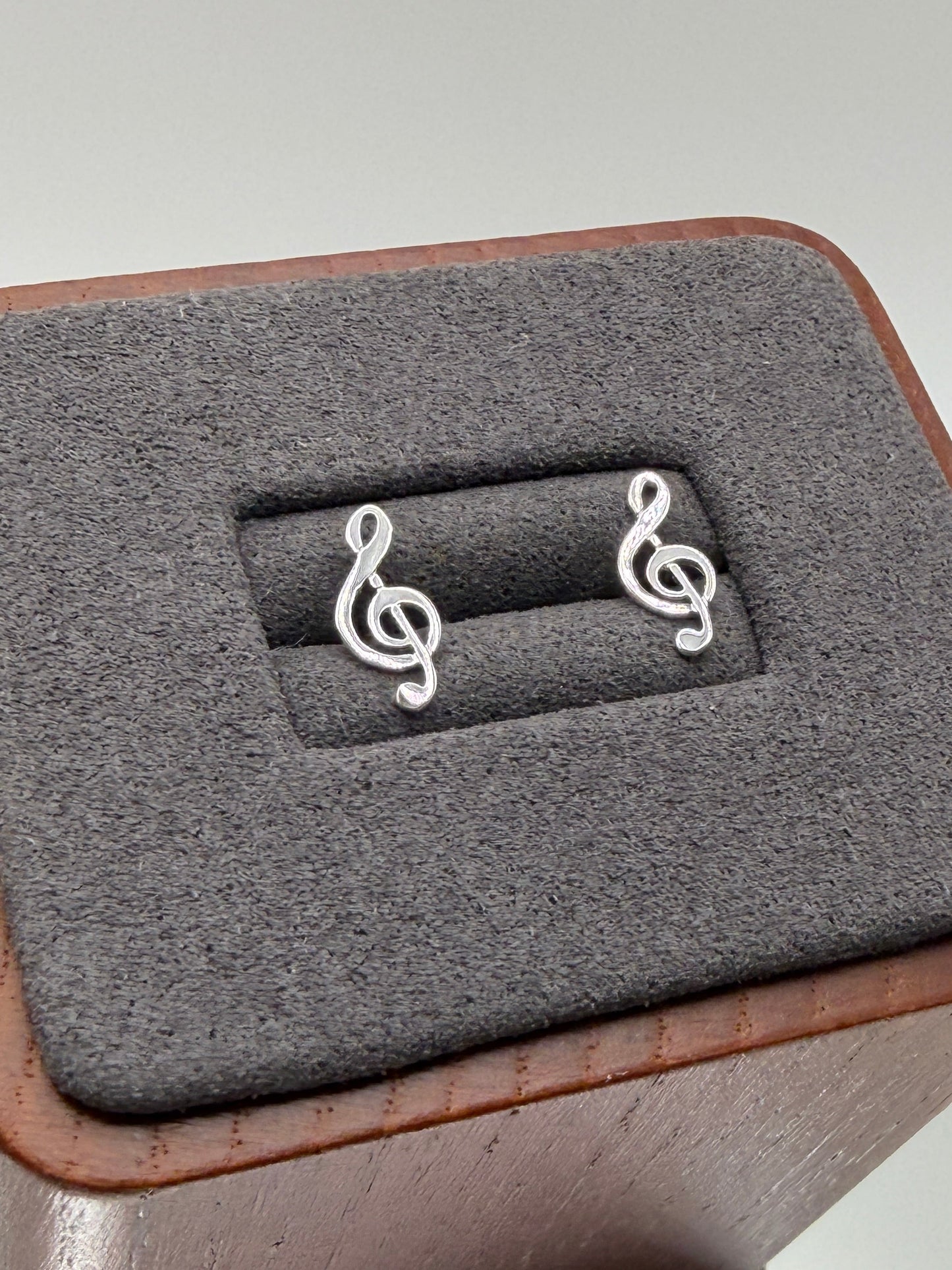 Silver 925 Music Treble Clef Shaped Stud Earrings