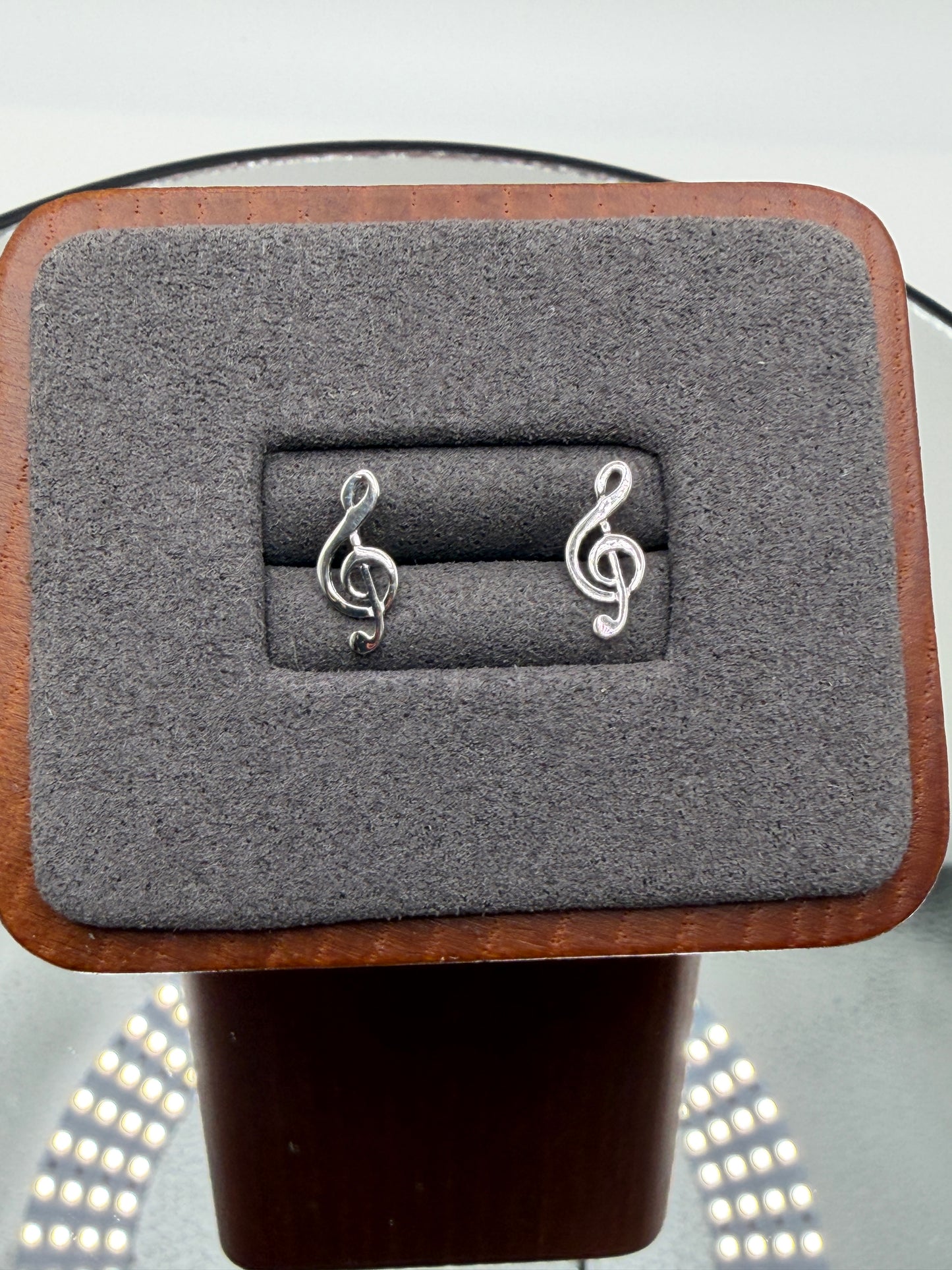 Silver 925 Music Treble Clef Shaped Stud Earrings