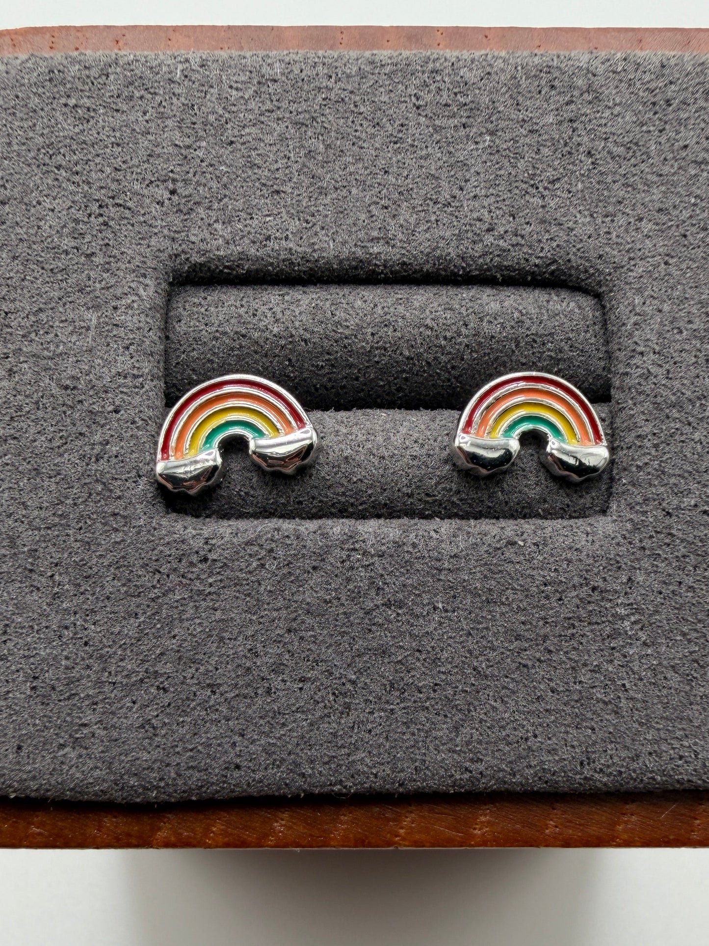 925 Sterling Silver Enamel Rainbow Clouds Stud Earrings