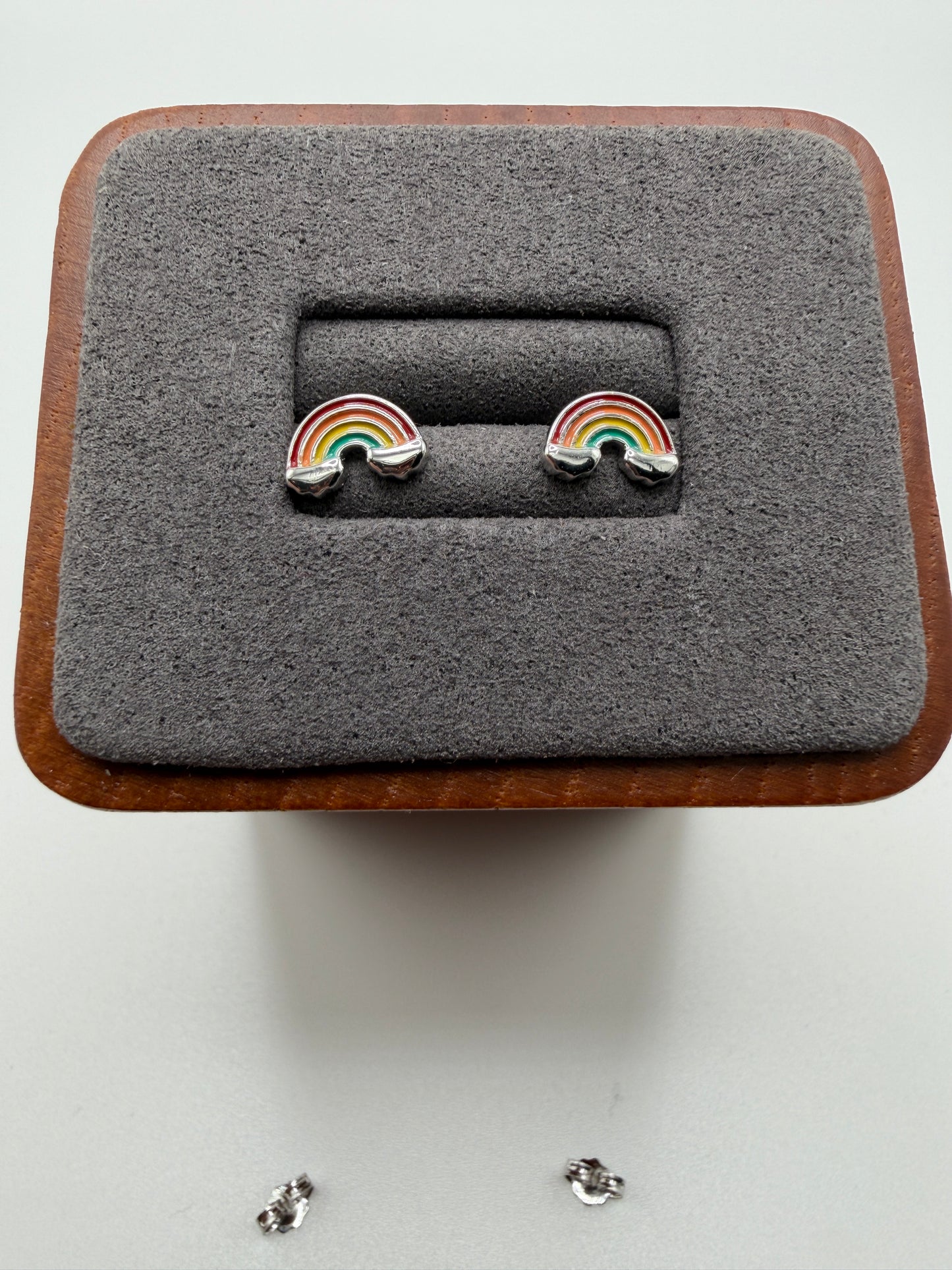 925 Sterling Silver Enamel Rainbow Clouds Stud Earrings
