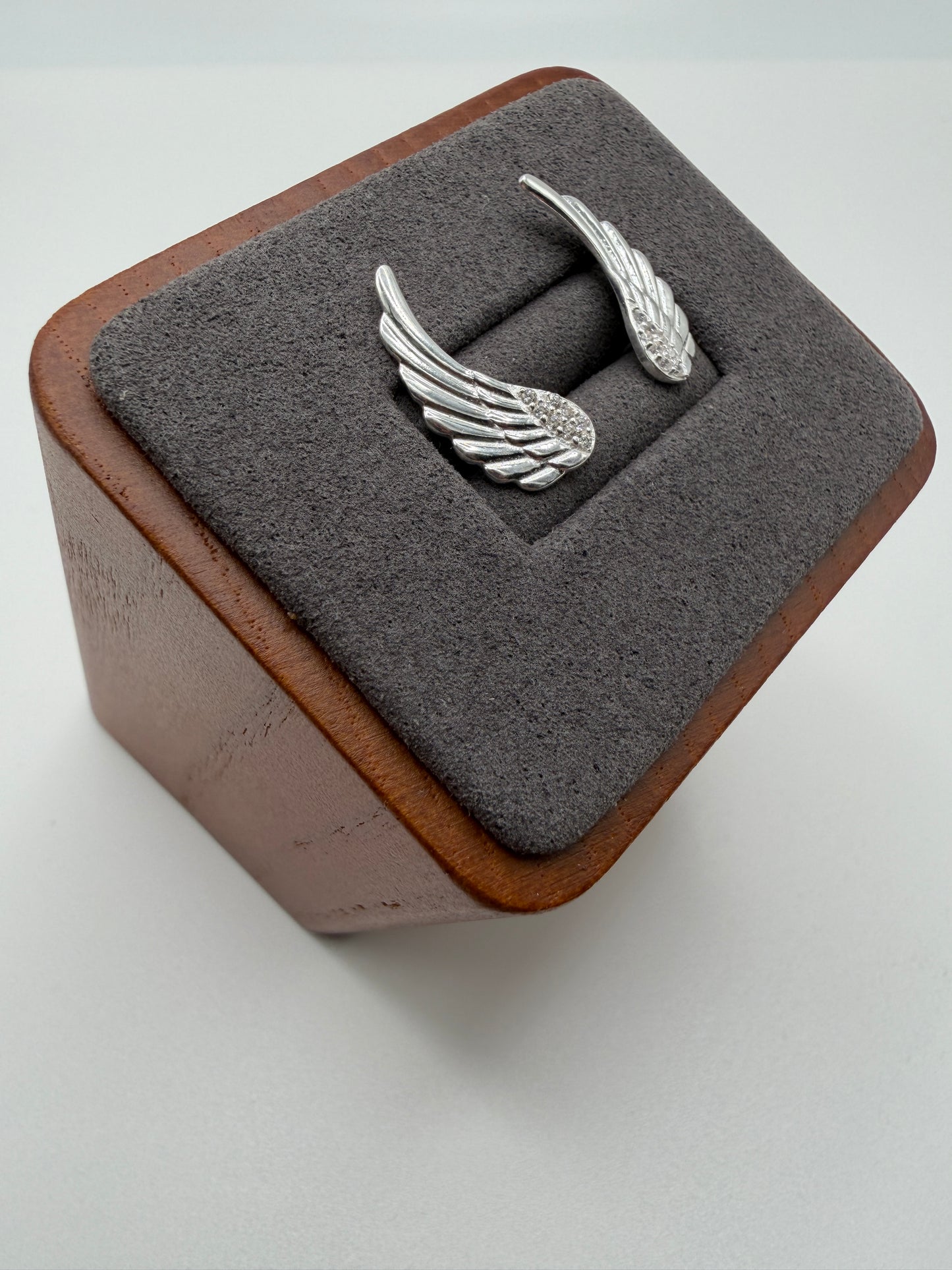 Rhodium Plated 925 Sterling Silver Angel Wings Stud Earring