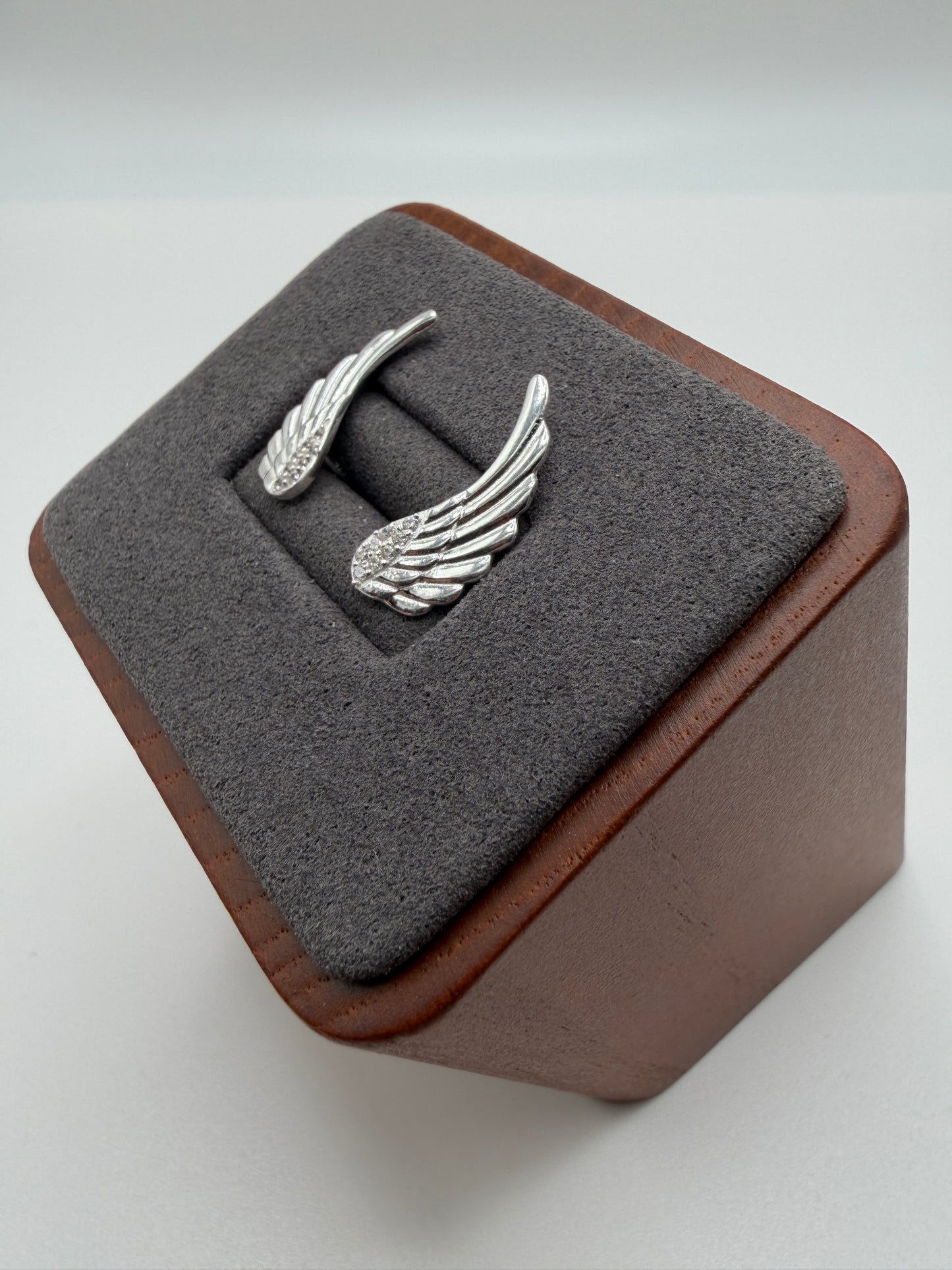 Rhodium Plated 925 Sterling Silver Angel Wings Stud Earring