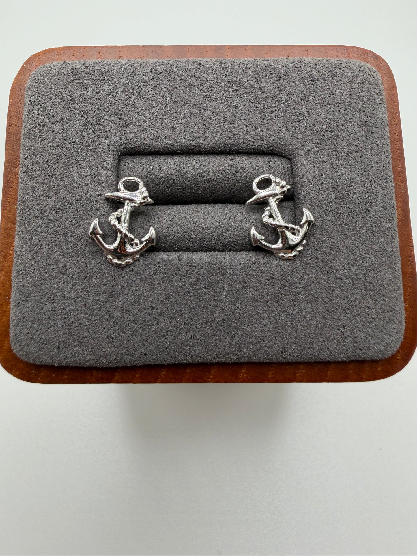 Silver 925 Rhodium Anchor Stud Earrings