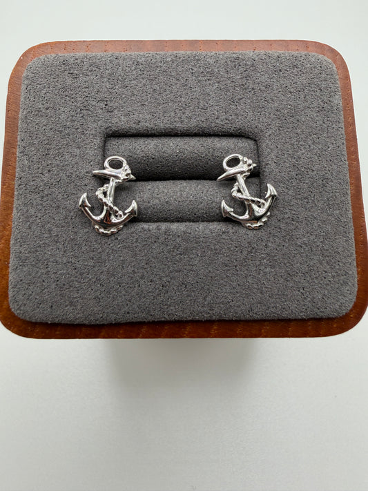 Silver 925 Rhodium Anchor Stud Earrings