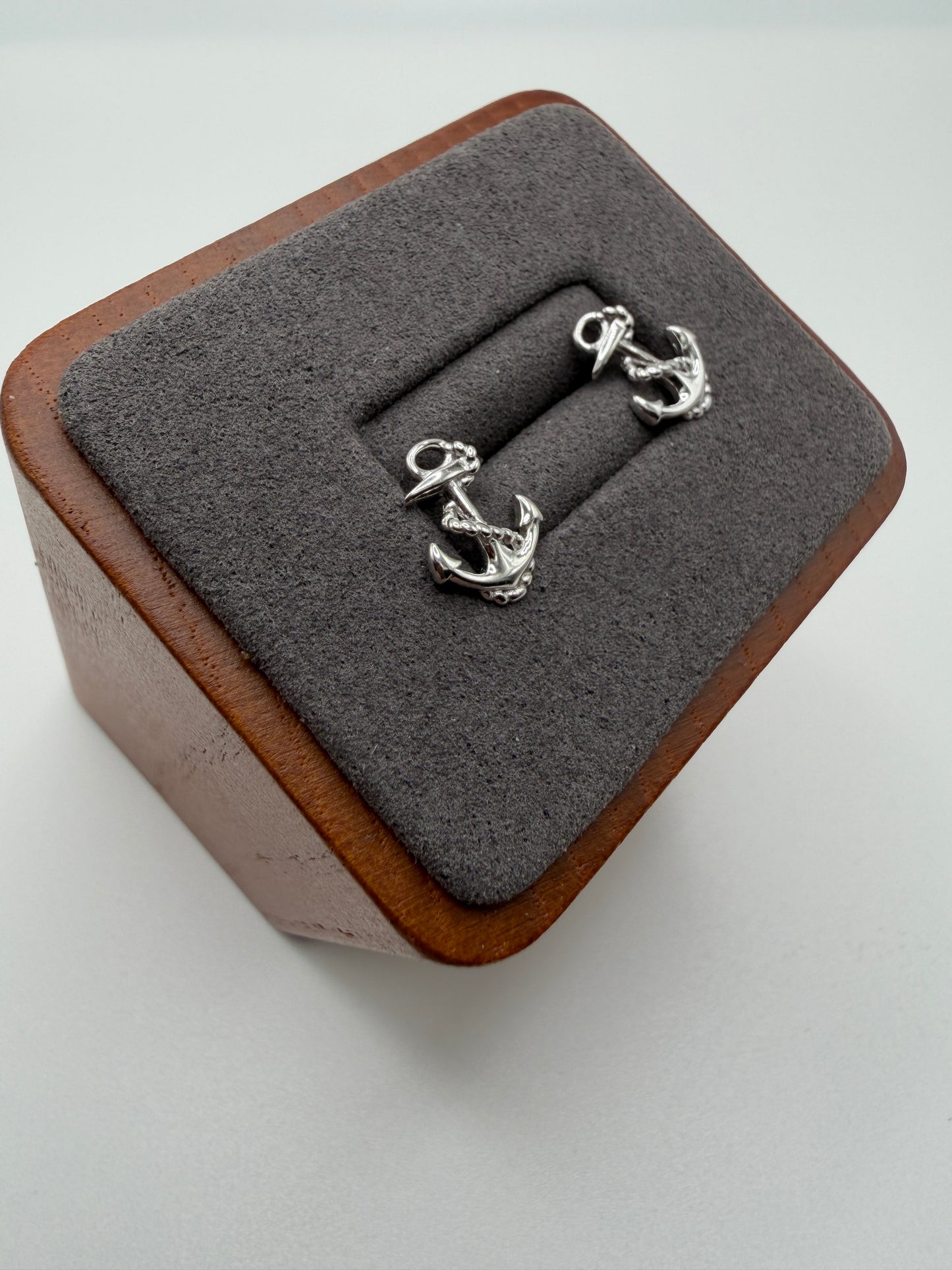 Silver 925 Rhodium Anchor Stud Earrings