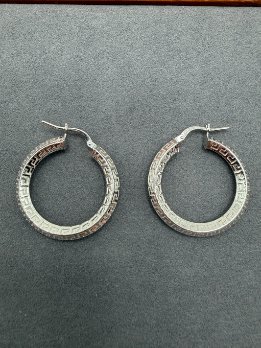 925 Sterling Silver Greek Key Latch Earring