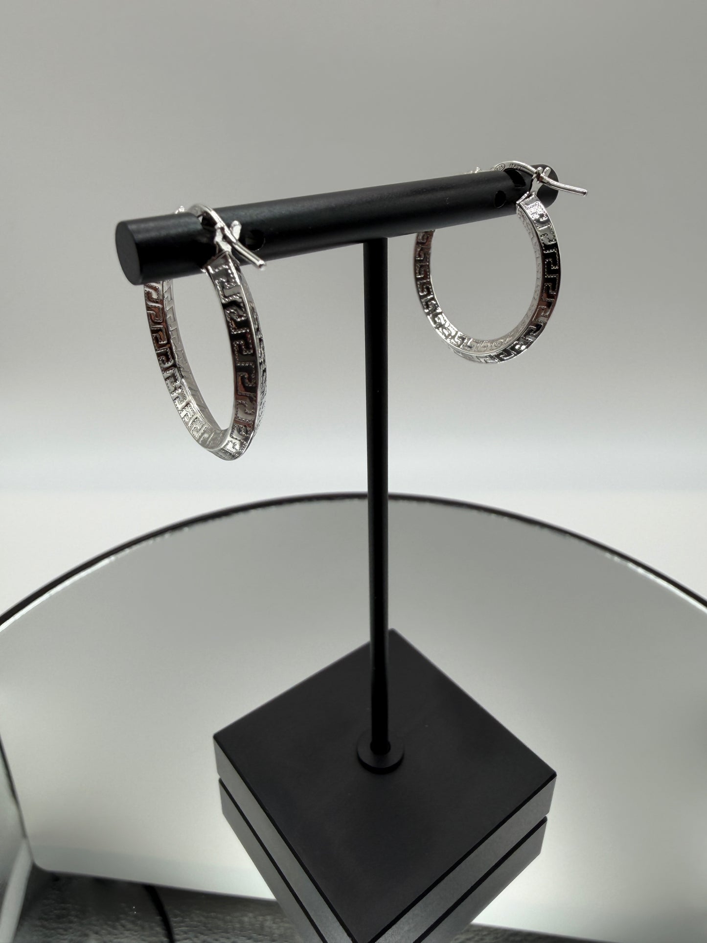 925 Sterling Silver Greek Key Latch Earring