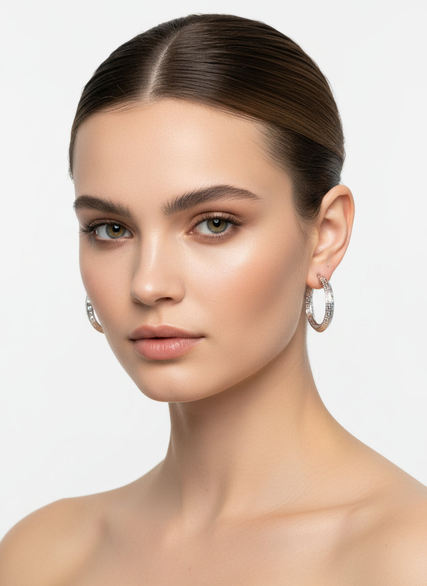 925 Sterling Silver Greek Key Latch Earring